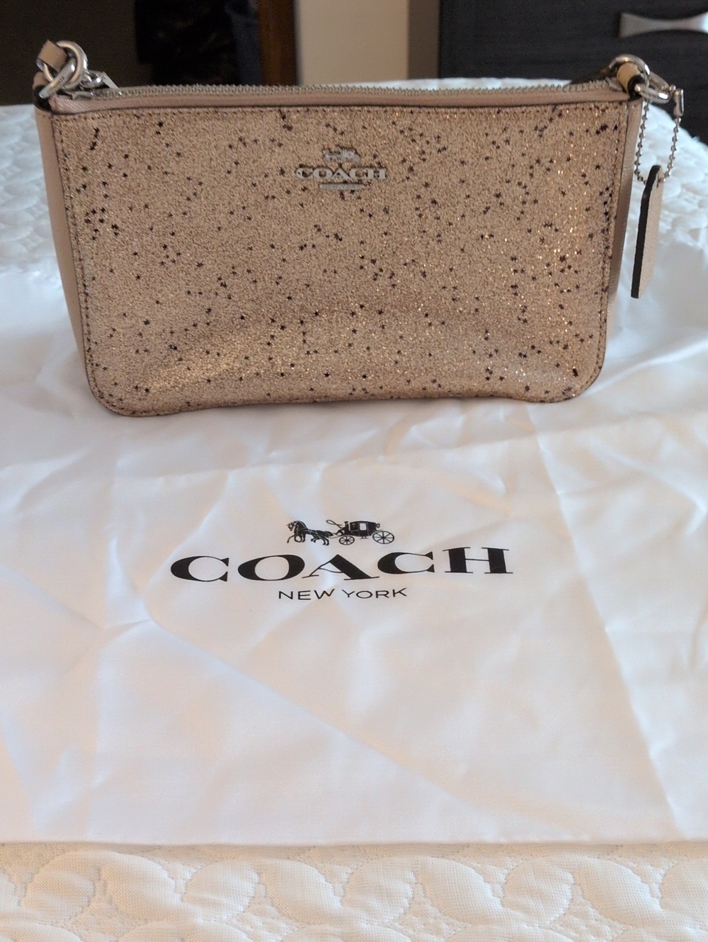 Coach Glitter Wristlet in Rose Gold